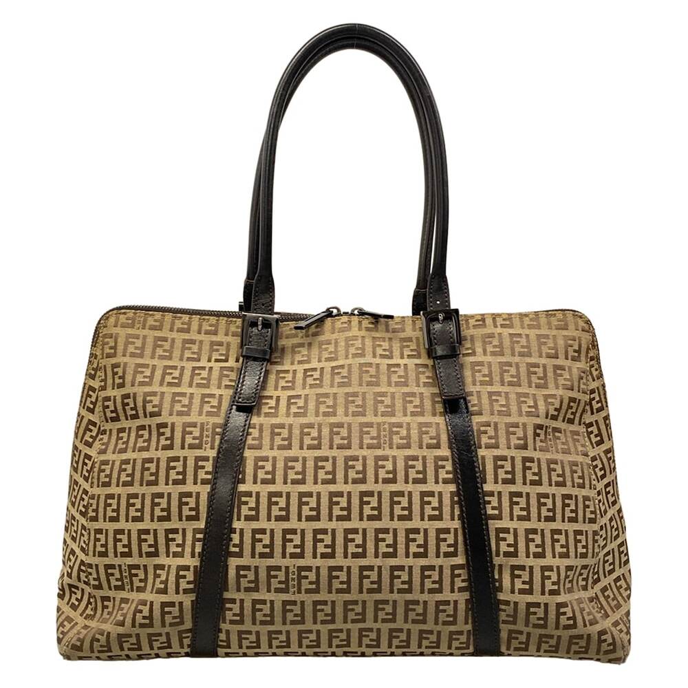 Fendi Zucchino Shoulder Bag 8BN003 Dark Brown Beige Jacquard Leather